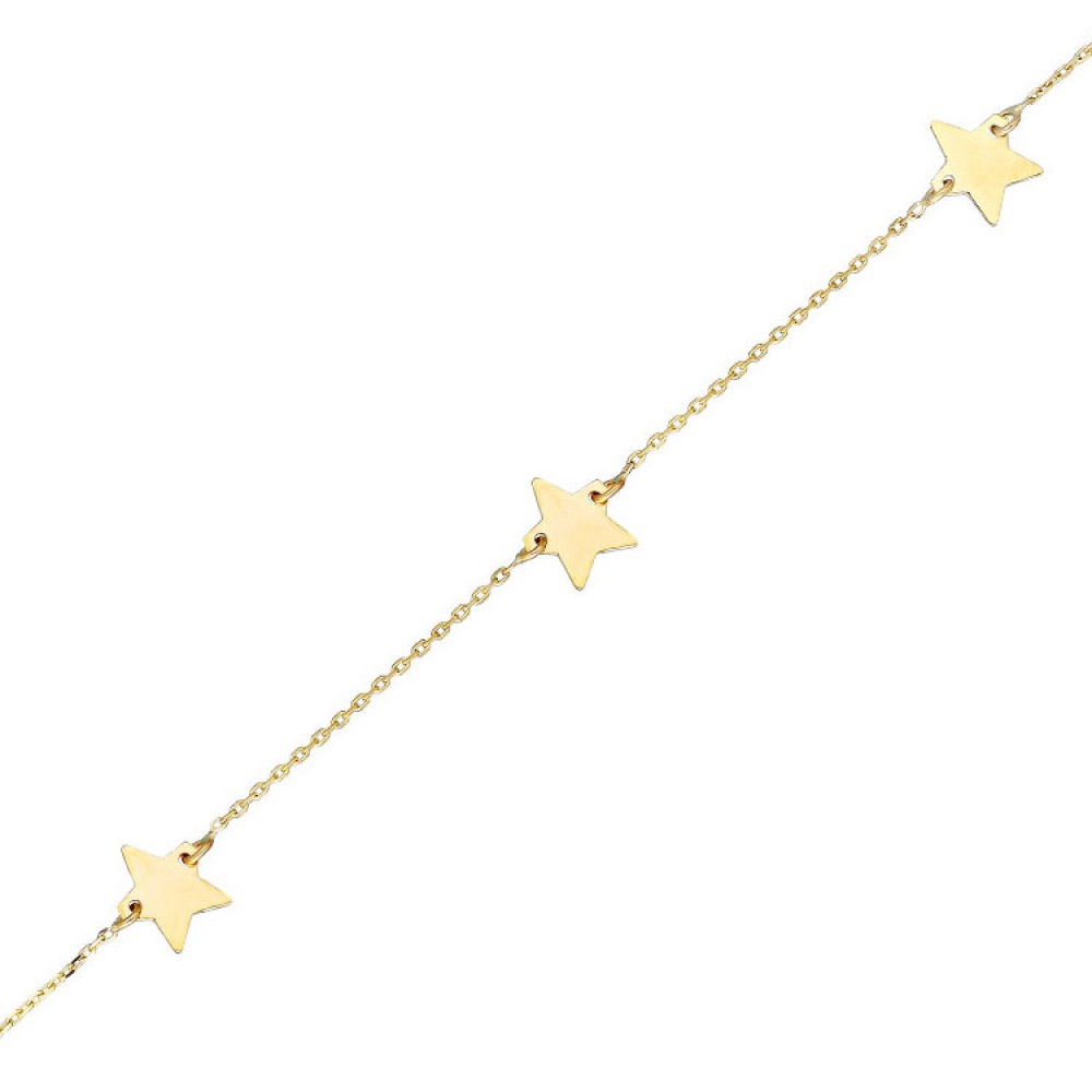 Glorria 14k Solid Gold Three Star Bracelet
