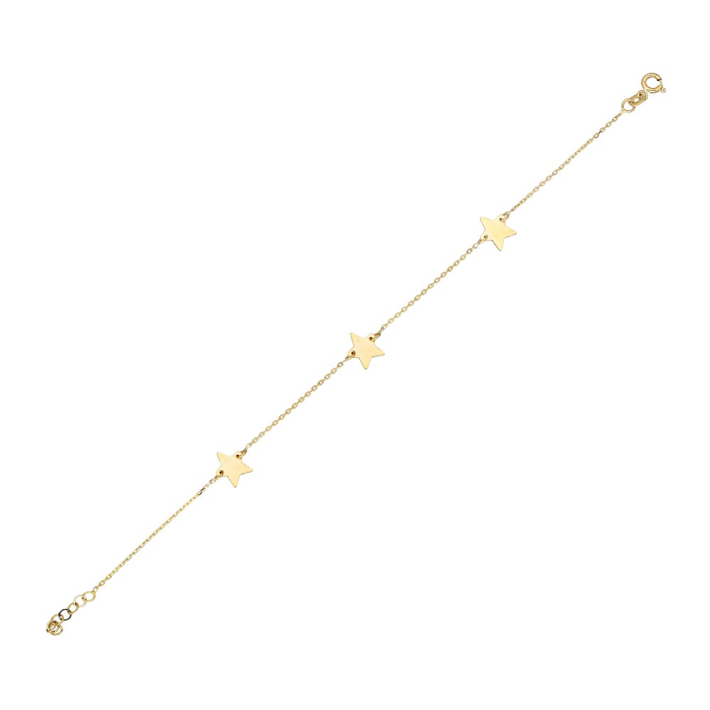 Glorria 14k Solid Gold Three Star Bracelet