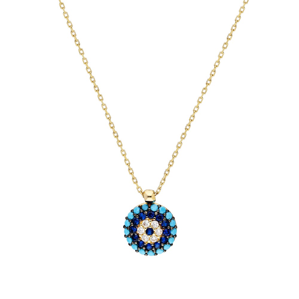 Glorria 14k Solid Gold Evil Eye Necklace