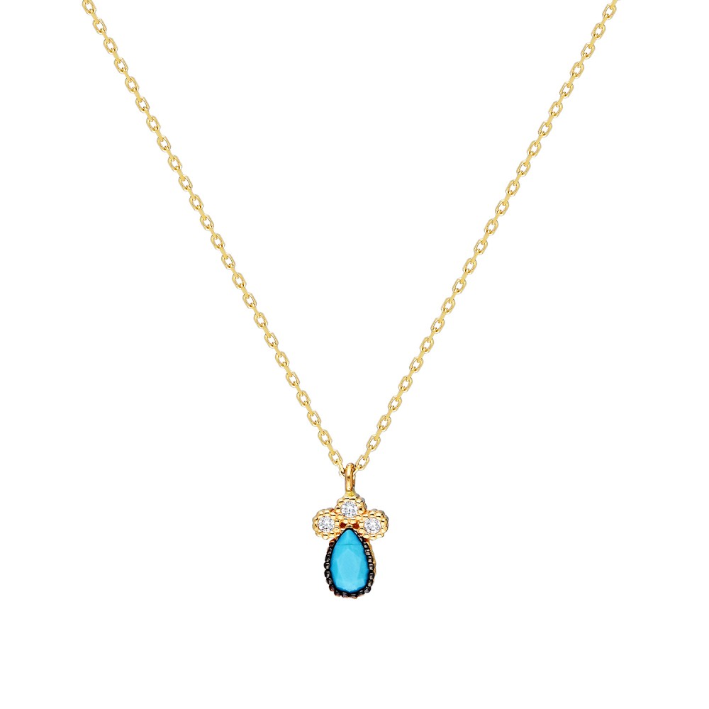 Glorria 14k Solid Gold Turquoise Pave Necklace