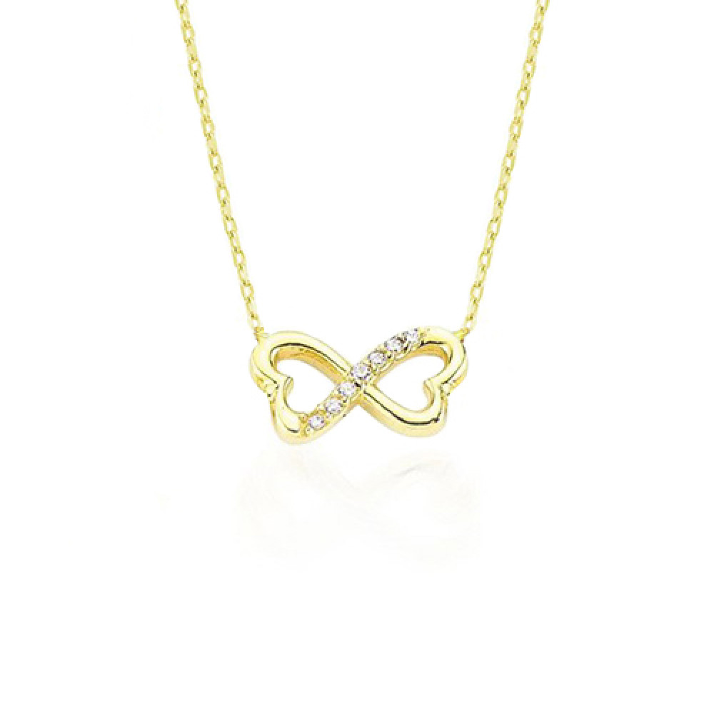 Glorria 14k Solid Gold Two Heart Infinity Necklace