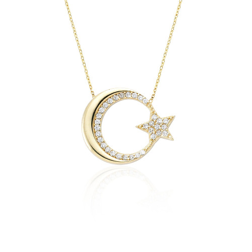 Glorria 14k Solid Gold Crescent And Star Necklace Glorria 14k Solid Gold Crescent And Star Necklace