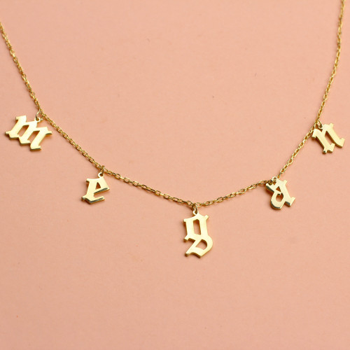 Glorria 925k Sterling Silver Personalized Gothic Word Necklace Glorria 925k Sterling Silver Personalized Gothic Word Necklace