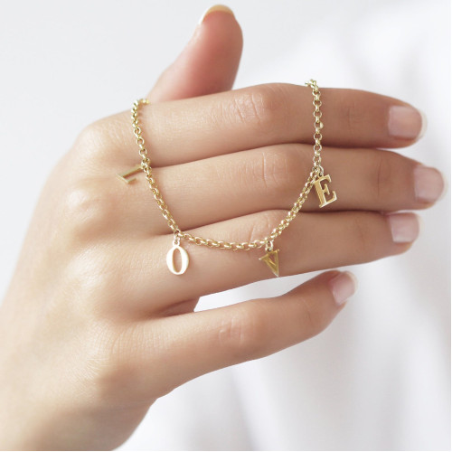 Glorria 925k Sterling Silver Personalized Initial Bracelet with Doc Chain Glorria 925k Sterling Silver Personalized Initial Bracelet with Doc Chain