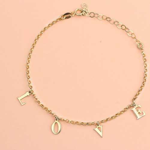 Glorria 925k Sterling Silver Personalized Initial Bracelet with Doc Chain Glorria 925k Sterling Silver Personalized Initial Bracelet with Doc Chain