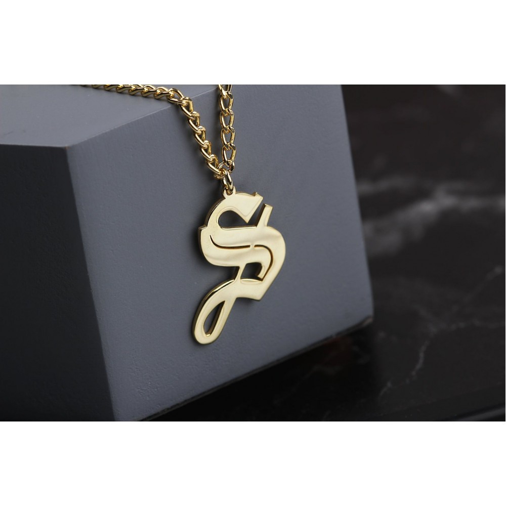 Glorria 925k Sterling Silver Personalized Initial Necklace with Curb Chain