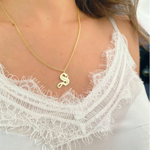Glorria 925k Sterling Silver Personalized Initial Necklace with Curb Chain