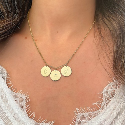 Glorria 925k Sterling Silver Personalized 3 Circle Necklace with Doc Chain