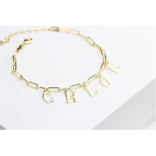 Glorria 925k Sterling Silver Personalized Paperclip Initial Bracelet Glorria 925k Sterling Silver Personalized Paperclip Initial Bracelet