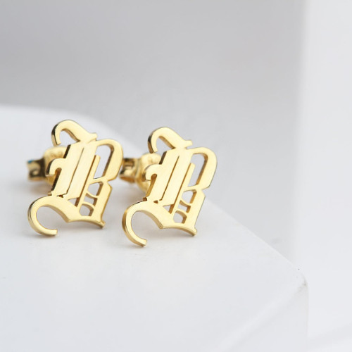 Glorria 925k Sterling Silver Personalized Gothic Letter Earrings