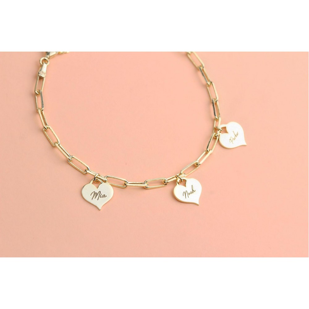 Glorria 925k Sterling Silver Personalized Heart Paperclip Bracelet