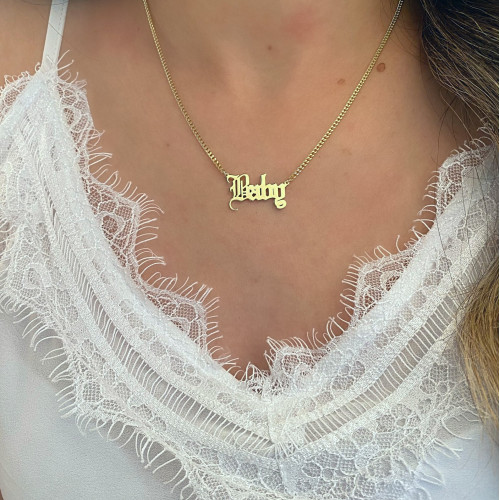 Glorria 925k Sterling Silver Personalized Gothic Name Necklace with Curb Chain Glorria 925k Sterling Silver Personalized Gothic Name Necklace with Curb Chain