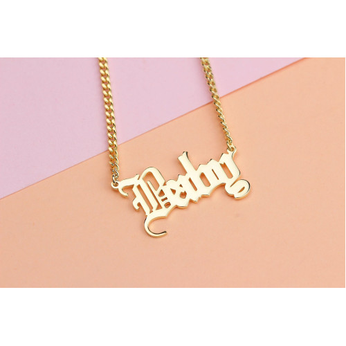 Glorria 925k Sterling Silver Personalized Gothic Name Necklace with Curb Chain Glorria 925k Sterling Silver Personalized Gothic Name Necklace with Curb Chain