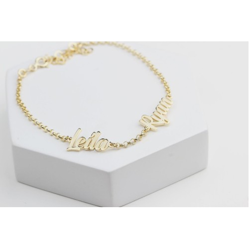 Glorria 925k Sterling Silver Personalized 2 Names Bracelet with Doc Bracelet Glorria 925k Sterling Silver Personalized 2 Names Bracelet with Doc Bracelet
