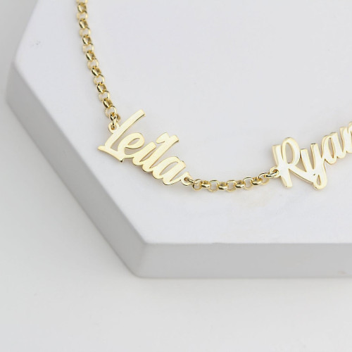 Glorria 925k Sterling Silver Personalized 2 Names Bracelet with Doc Bracelet