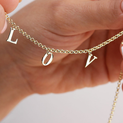 Glorria 925k Sterling Silver Personalized Initial Necklace with Doc Bracelet