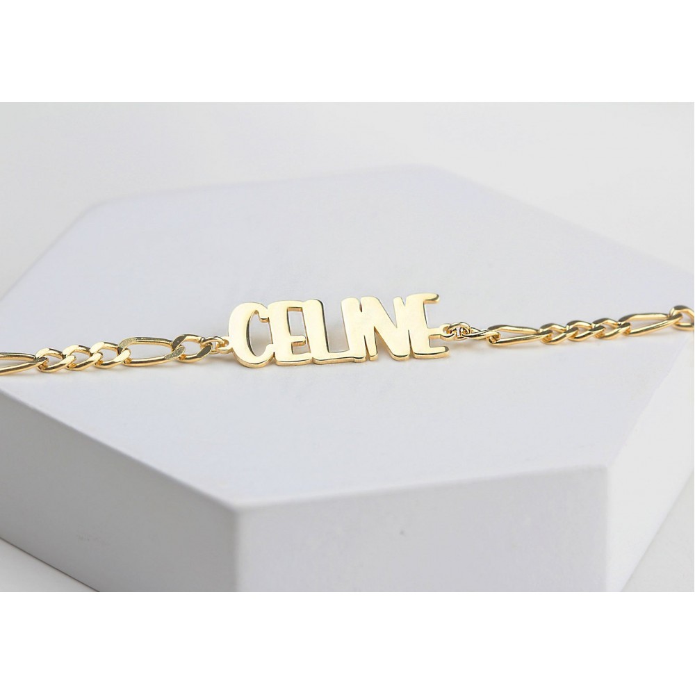 Glorria 925k Sterling Silver Personalized Name Bracelet with Figaro Chain