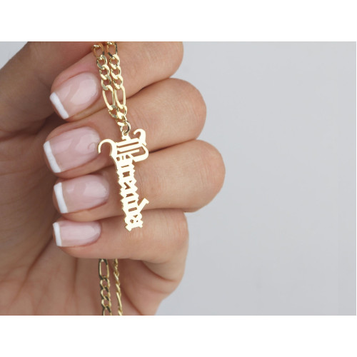 Glorria 925k Sterling Silver Personalized Gothic Letter Necklace with Figaro Chain Glorria 925k Sterling Silver Personalized Gothic Letter Necklace with Figaro Chain