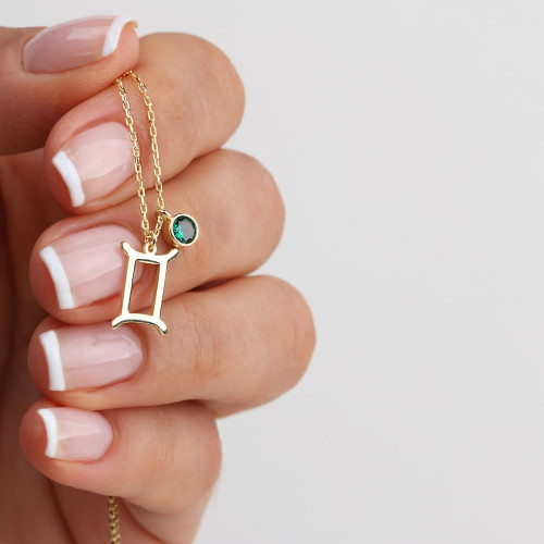 Glorria 925k Sterling Silver Personalized Zodiac Sign Birthstone Necklace