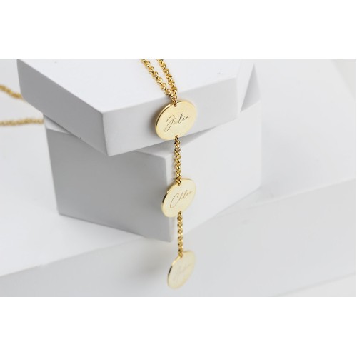 Glorria 925k Sterling Silver Personalized 3 Circle Necklace with Doc Chain