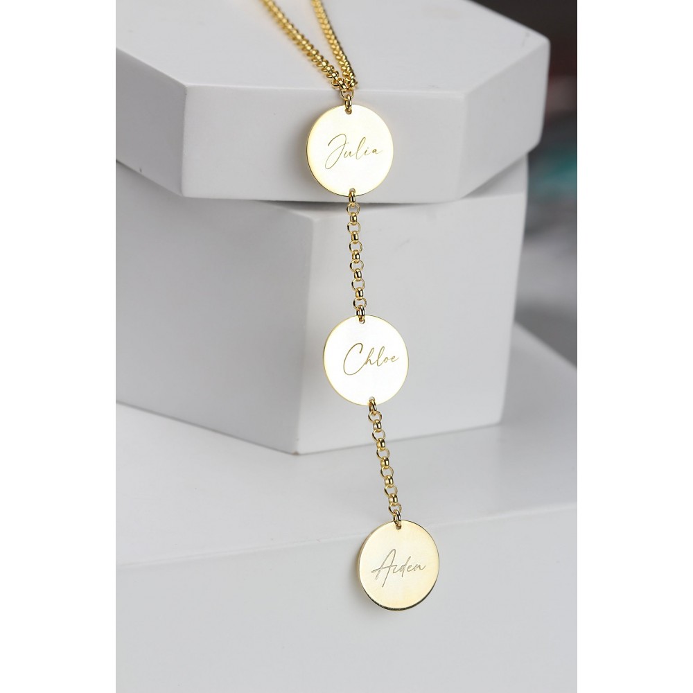 Glorria 925k Sterling Silver Personalized 3 Circle Necklace with Doc Chain
