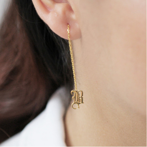 Glorria 925k Sterling Silver Personalized Dangle Gothic Letter Earrings Glorria 925k Sterling Silver Personalized Dangle Gothic Letter Earrings