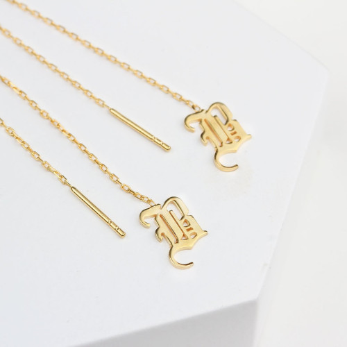 Glorria 925k Sterling Silver Personalized Dangle Gothic Letter Earrings