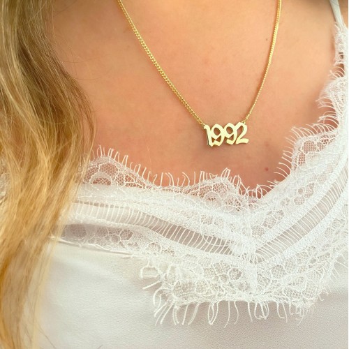 Glorria 925k Sterling Silver Personalized Date Necklace with Curb Chain