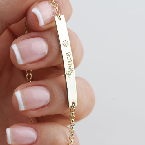Glorria 925k Sterling Silver Personalized Hand Written Bar Child Bracelet with Doc Chain Glorria 925k Sterling Silver Personalized Hand Written Bar Child Bracelet with Doc Chain