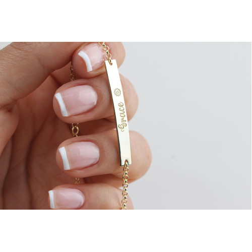 Glorria 925k Sterling Silver Personalized Hand Written Bar Child  Bracelet with Doc Chain Glorria 925k Sterling Silver Personalized Hand Written Bar Child  Bracelet with Doc Chain