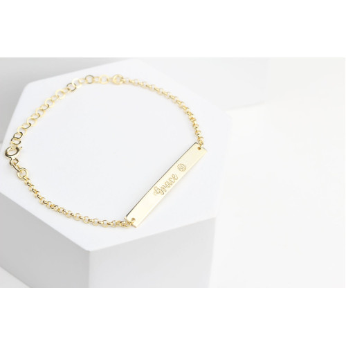 Glorria 925k Sterling Silver Personalized Hand Written Bar Child  Bracelet with Doc Chain Glorria 925k Sterling Silver Personalized Hand Written Bar Child  Bracelet with Doc Chain