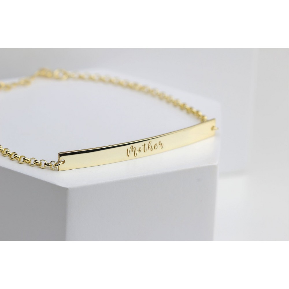 Glorria 925k Sterling Silver Personalized Name Bar Bracelet with Doc Chain