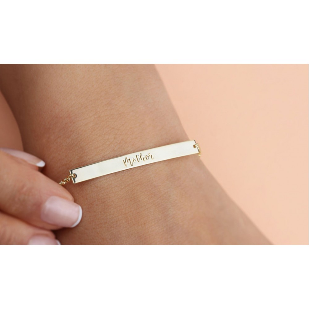 Glorria 925k Sterling Silver Personalized Name Bar Bracelet with Doc Chain
