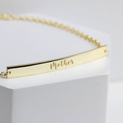 Glorria 925k Sterling Silver Personalized Name Bar Bracelet with Doc Chain