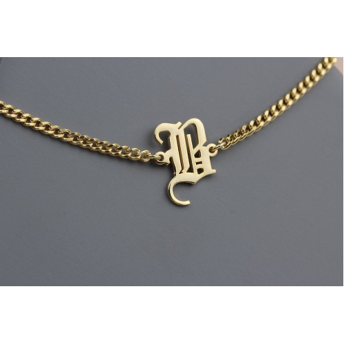 Glorria 925k Sterling Silver Personalized Gothic Letter Bracelet with Curb Chain Glorria 925k Sterling Silver Personalized Gothic Letter Bracelet with Curb Chain