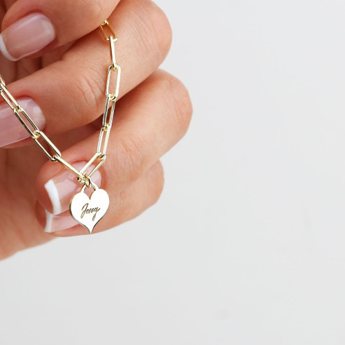 Glorria 925k Sterling Silver Personalized Heart Bracelet with Paperclip Chain Glorria 925k Sterling Silver Personalized Heart Bracelet with Paperclip Chain