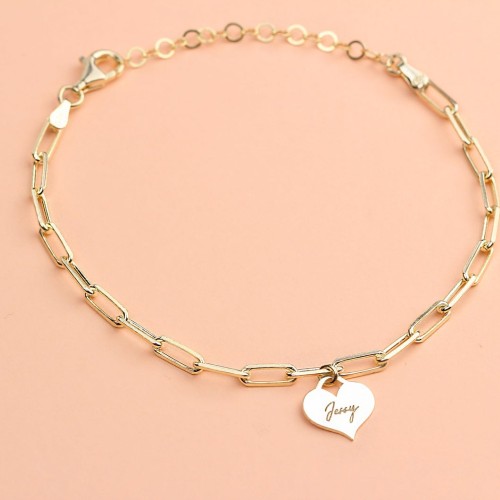 Glorria 925k Sterling Silver Personalized Heart Bracelet with Paperclip Chain Glorria 925k Sterling Silver Personalized Heart Bracelet with Paperclip Chain