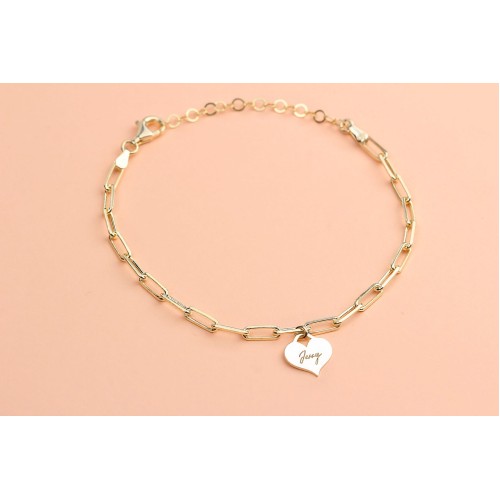 Glorria 925k Sterling Silver Personalized Heart Bracelet with Paperclip Chain Glorria 925k Sterling Silver Personalized Heart Bracelet with Paperclip Chain