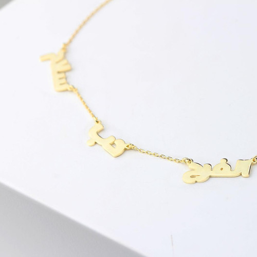 Glorria 925k Sterling Silver Personalized 3 Names Arabic Necklace Glorria 925k Sterling Silver Personalized 3 Names Arabic Necklace