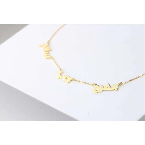 Glorria 925k Sterling Silver Personalized 3 Names Arabic Necklace Glorria 925k Sterling Silver Personalized 3 Names Arabic Necklace