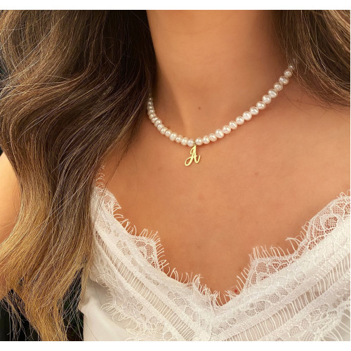 Glorria 925k Sterling Silver Personalized Initial Pearl Necklace