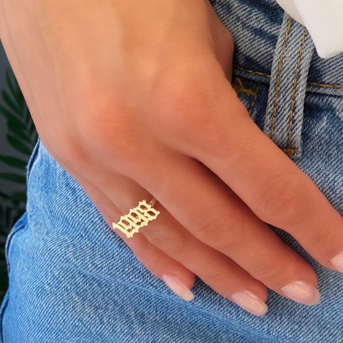 Glorria 925k Sterling Silver Personalized Gothic Date Ring