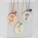 Glorria 925k Sterling Silver Personalized Birth Flower and Birthstone Necklace