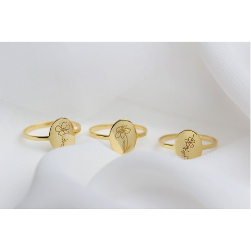 Glorria 925k Sterling Silver Personalized Birth Flower Ring Glorria 925k Sterling Silver Personalized Birth Flower Ring