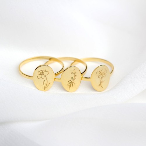 Glorria 925k Sterling Silver Personalized Birth Flower Ring