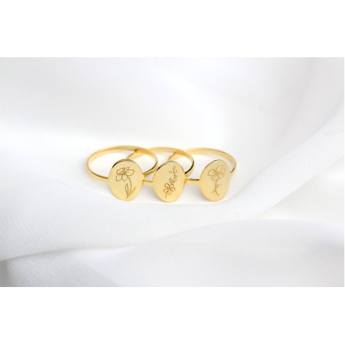 Glorria 925k Sterling Silver Personalized Birth Flower Ring Glorria 925k Sterling Silver Personalized Birth Flower Ring