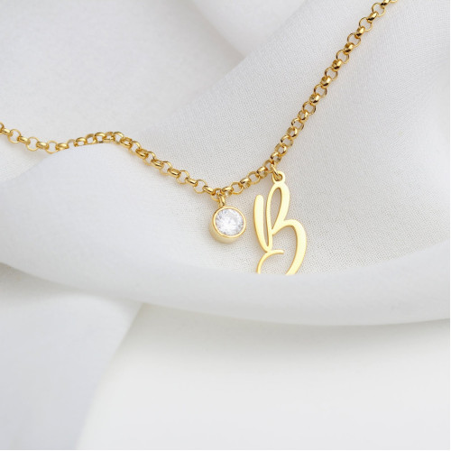 Glorria 925k Sterling Silver Personalized Initial Bracelet with Birthstone Glorria 925k Sterling Silver Personalized Initial Bracelet with Birthstone