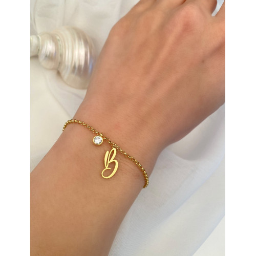 Glorria 925k Sterling Silver Personalized Initial Bracelet with Birthstone Glorria 925k Sterling Silver Personalized Initial Bracelet with Birthstone