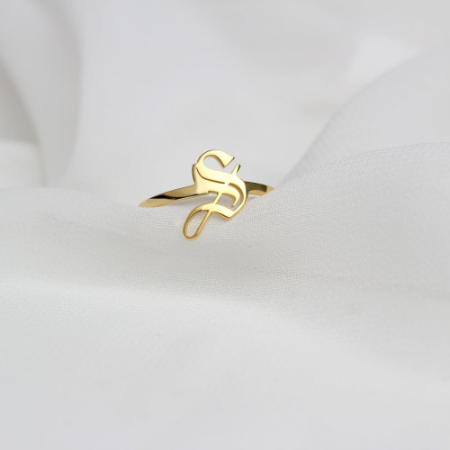 Glorria 925k Sterling Silver Personalized Gothic Initial Ring