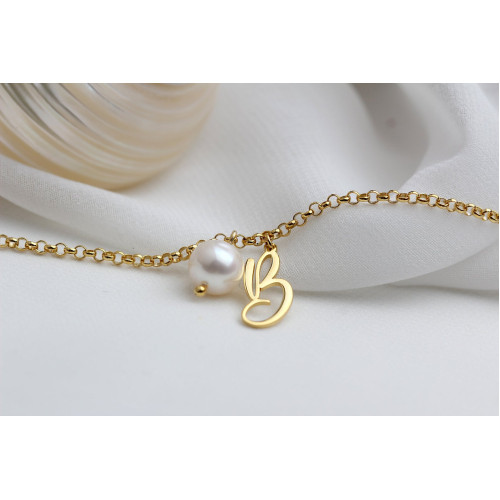 Glorria 925k Sterling Silver Personalized Initial Pearl Bracelet Glorria 925k Sterling Silver Personalized Initial Pearl Bracelet